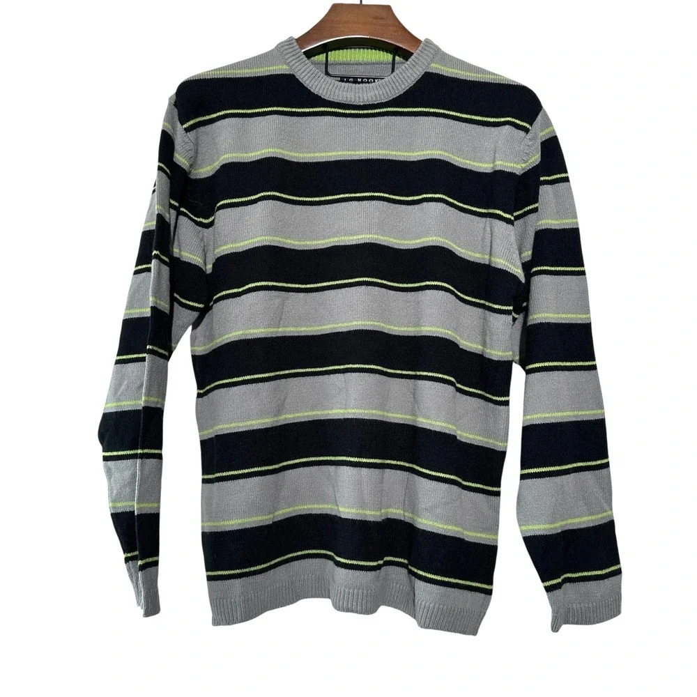J. G. HOOK Vintage Sweater NWT Gray Black Lime Stripes‎ 100% Acrylic Size Large